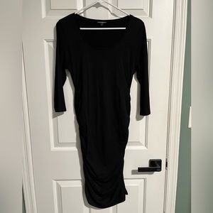 Express, slim fit, ruched, long sleeved black dress